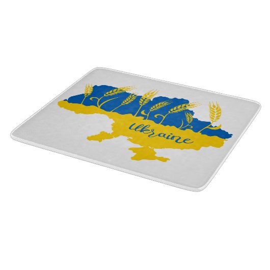 ウクライナタイポグラフィとウクライナ国旗の小麦穂 カッティングボード (角)