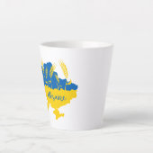 ウクライナタイポグラフィとウクライナ国旗の小麦穂 カフェラテマグ (正面)