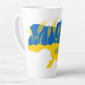 ウクライナタイポグラフィとウクライナ国旗の小麦穂 カフェラテマグ (左アングル)