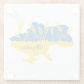 ウクライナタイポグラフィとウクライナ国旗の小麦穂 ガラスコースター (裏面)