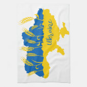ウクライナタイポグラフィとウクライナ国旗の小麦穂 キッチンタオル (縦)