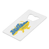 ウクライナタイポグラフィとウクライナ国旗の小麦穂 クレジットカード栓抜き (裏面アングル)