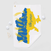 ウクライナタイポグラフィとウクライナ国旗の小麦穂 ゴルフタオル (インサイチュ)