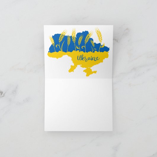 ウクライナタイポグラフィとウクライナ国旗の小麦穂 サンキューカード (内部)