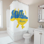 ウクライナタイポグラフィとウクライナ国旗の小麦穂 シャワーカーテン (インサイチュ)