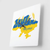 ウクライナタイポグラフィとウクライナ国旗の小麦穂 スクエア壁時計 (傾斜)