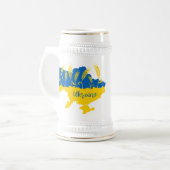 ウクライナタイポグラフィとウクライナ国旗の小麦穂 ビールジョッキ (正面左)