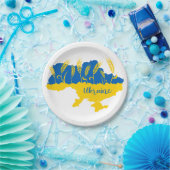 ウクライナタイポグラフィとウクライナ国旗の小麦穂 ペーパープレート (パーティー)