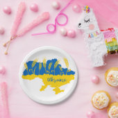 ウクライナタイポグラフィとウクライナ国旗の小麦穂 ペーパープレート (パーティー)