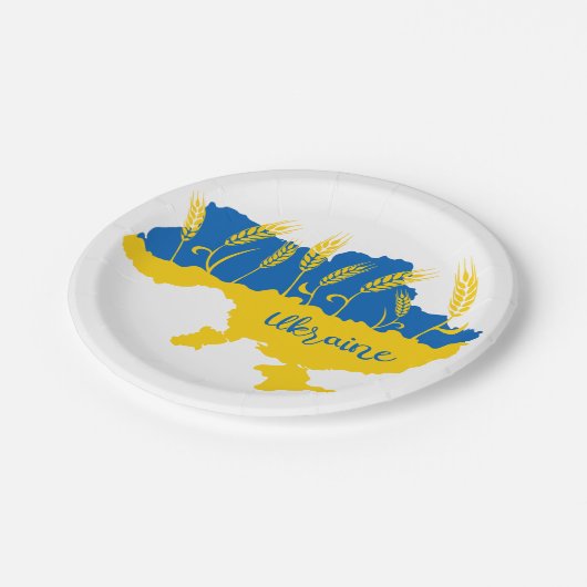 ウクライナタイポグラフィとウクライナ国旗の小麦穂 ペーパープレート (アングル)