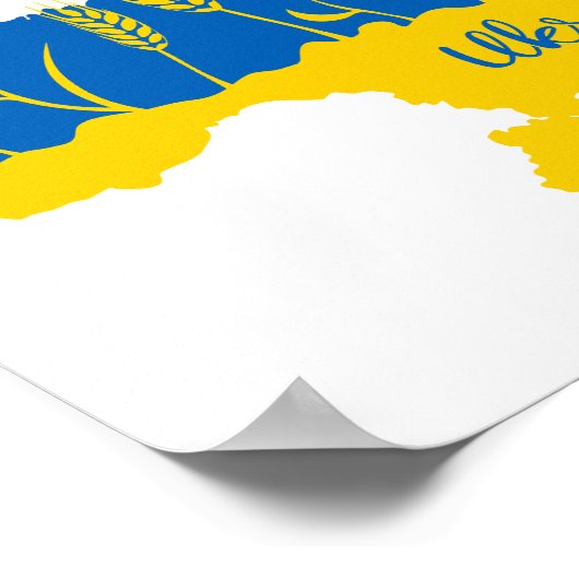 ウクライナタイポグラフィとウクライナ国旗の小麦穂 ポスター (角)