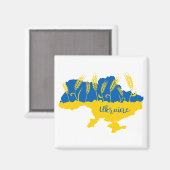 ウクライナタイポグラフィとウクライナ国旗の小麦穂 マグネット (正面/裏面)