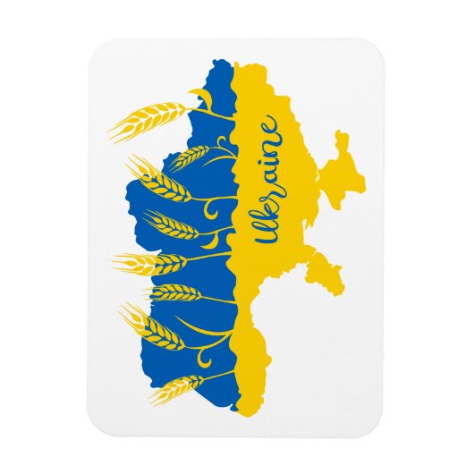 ウクライナタイポグラフィとウクライナ国旗の小麦穂 マグネット (縦)