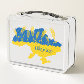 ウクライナタイポグラフィとウクライナ国旗の小麦穂 メタルランチボックス (裏面)