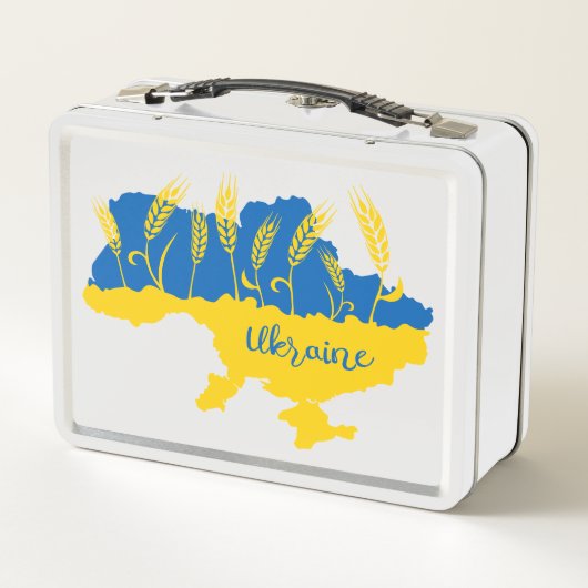 ウクライナタイポグラフィとウクライナ国旗の小麦穂 メタルランチボックス (裏面)