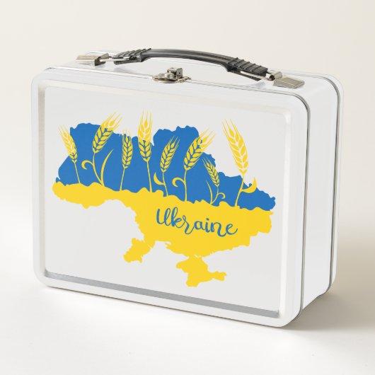 ウクライナタイポグラフィとウクライナ国旗の小麦穂 メタルランチボックス (正面)