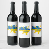 ウクライナタイポグラフィとウクライナ国旗の小麦穂 ワインラベル (ボトル)