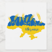 ウクライナタイポグラフィとウクライナ国旗の小麦穂 ワインラベル (シングルラベル)