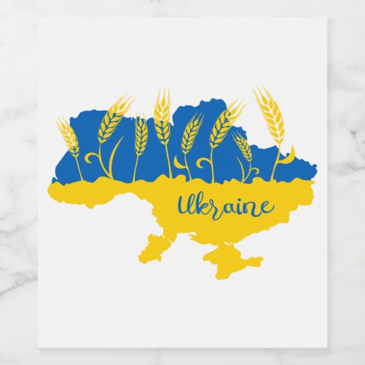 ウクライナタイポグラフィとウクライナ国旗の小麦穂 ワインラベル (シングルラベル)