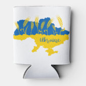 ウクライナタイポグラフィとウクライナ国旗の小麦穂 缶クーラー (正面)