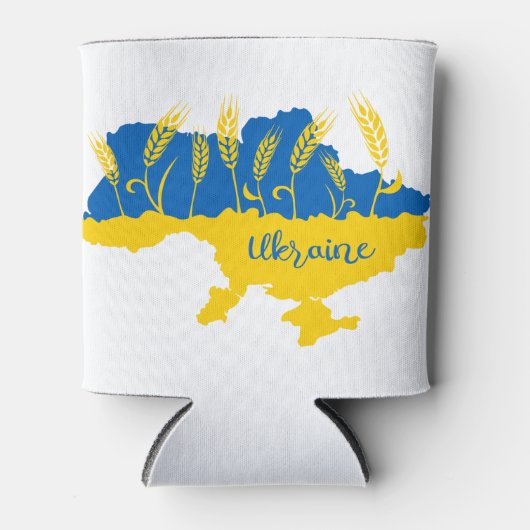 ウクライナタイポグラフィとウクライナ国旗の小麦穂 缶クーラー (正面)