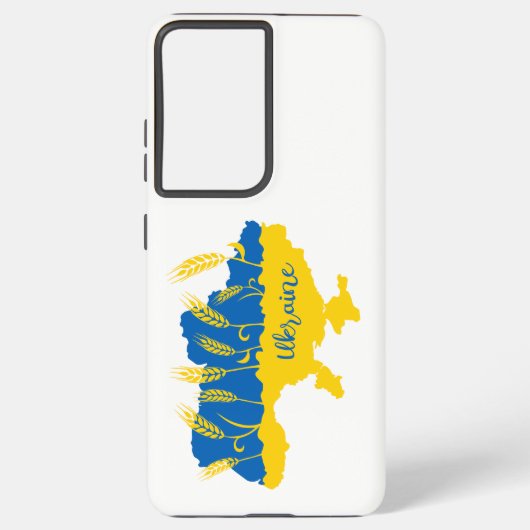 ウクライナタイポグラフィとウクライナ国旗の小麦穂 SAMSUNG GALAXYケース (裏面)