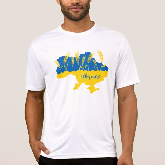 ウクライナタイポグラフィとウクライナ国旗の小麦穂 Tシャツ (正面)