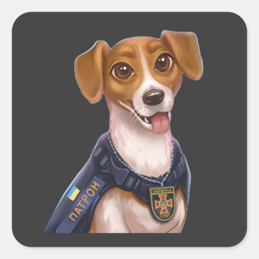 ウクライナドッグパトロンTシャツ スクエアシール (正面)