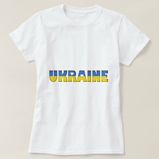 ウクライナハートタイポグラフィ国の国旗の色 Tシャツ (デザイン正面)