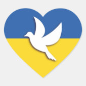 ウクライナバイカラーピースドーブブルーイエロー国旗 ハートシール (正面)