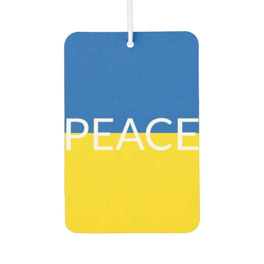 ウクライナピースブルーカスタムイエロー文字国旗 カーエアーフレッシュナー (正面)