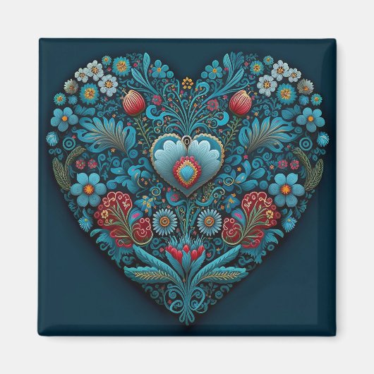 ウクライナフォークアーインスパイアト-ハートイン青 マグネット (正面)