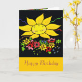 ウクライナフォークアートサンハッピーバースデー カード (黄色い花)