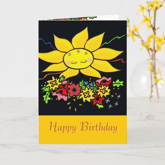 ウクライナフォークアートサンハッピーバースデー カード (黄色い花)