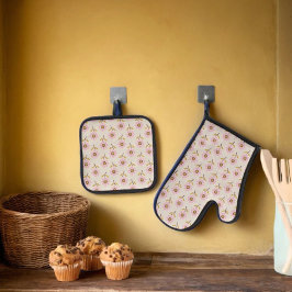 ウクライナフォーククロスステッチフローラルパターン 鍋つかみ&鍋敷きセット