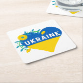 ウクライナフラワーハート スクエアペーパーコースター (アングル)