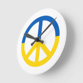 ウクライナブルーイエローフラッグ色の平和シンボル記号 ラウンド壁時計 (傾斜)