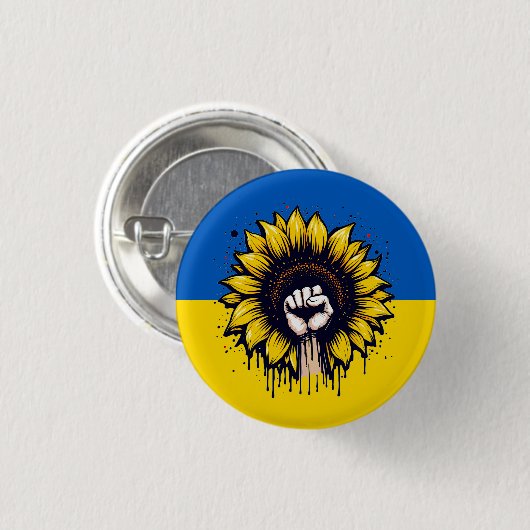 ウクライナブルー&イエローサンフラワー国旗のサポート 缶バッジ (正面&裏面)