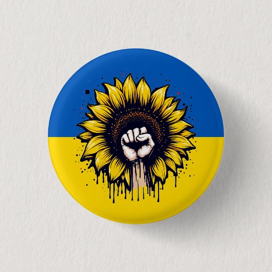 ウクライナブルー&イエローサンフラワー国旗のサポート 缶バッジ (正面)