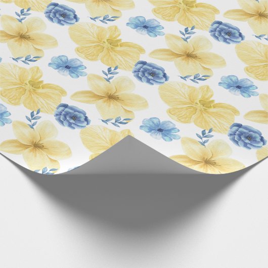 ウクライナブルー/イエローフローラルパターン。ウクライナ ラッピングペーパー (角)