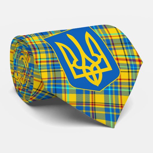 ウクライナブルー、イエロー、赤い格子模様のタイ素朴。 ネクタイ (ロール)