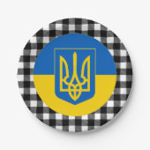 ウクライナプレート、バッファロー・プレイド&ウクライナ国旗 ペーパープレート (正面)
