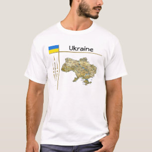 ウクライナマップ+フラグ+タイトルTシャツ Tシャツ