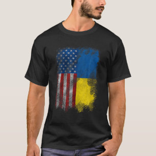 ウクライナルーツウクライナアメリカンフラッグプライドウクラ Tシャツ