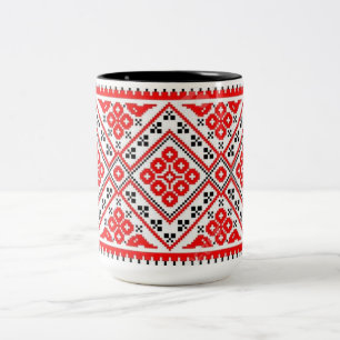 ウクライナ人のVyshyvankaの刺繍の赤い太陽のマグ ツートーンマグカップ