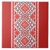 ウクライナ人のVyshyvankaの赤の刺繍 タイル (正面)