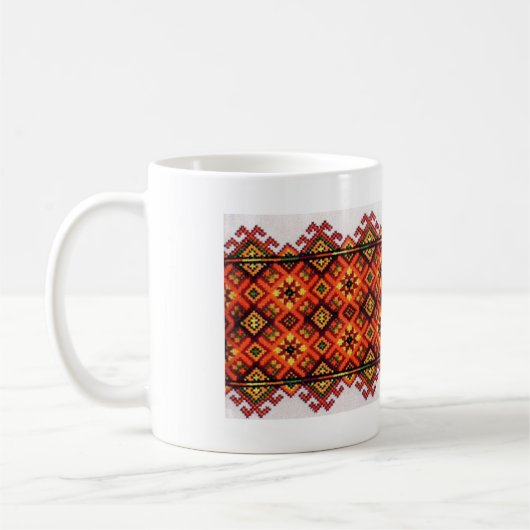 ウクライナ人のVyshyvanka Hutsulの刺繍のオレンジのマグ コーヒーマグカップ (左)
