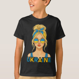 ウクライナ人女性 ブロンド ウクライナ国旗 Tシャツ