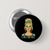 ウクライナ人金髪女性 ウクライナの国旗 ウクライナ人の彼女 缶バッジ (正面&裏面)