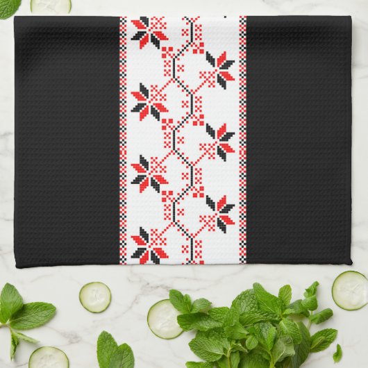 ウクライナ伝統的フォークモチーフ民族幾何学fl キッチンタオル (折り畳み)
